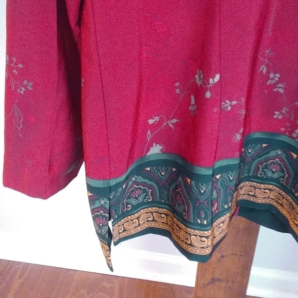 Karin Stevens Red Gold Floral Flower Medley Jacket Size 14 Front Button Up - Picture 5 of 11